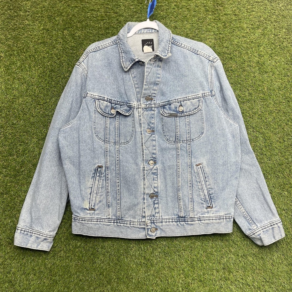 Vintage Lee Riveted Jacket Mens Large Blue Denim Button Bomber Workwear Trucker